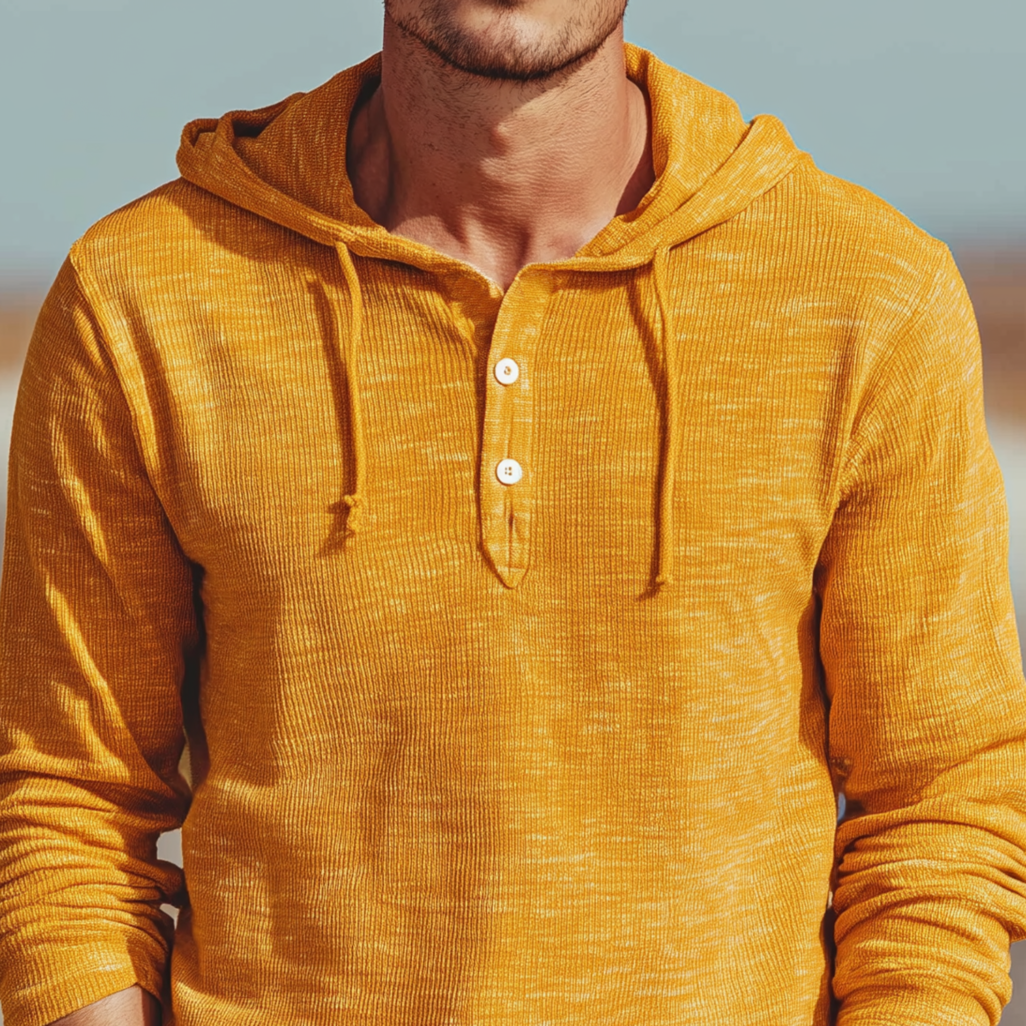 Men's Classic Casual Hooded Henley Collar Knit Long Sleeve T-Shirt MTA2373G6K