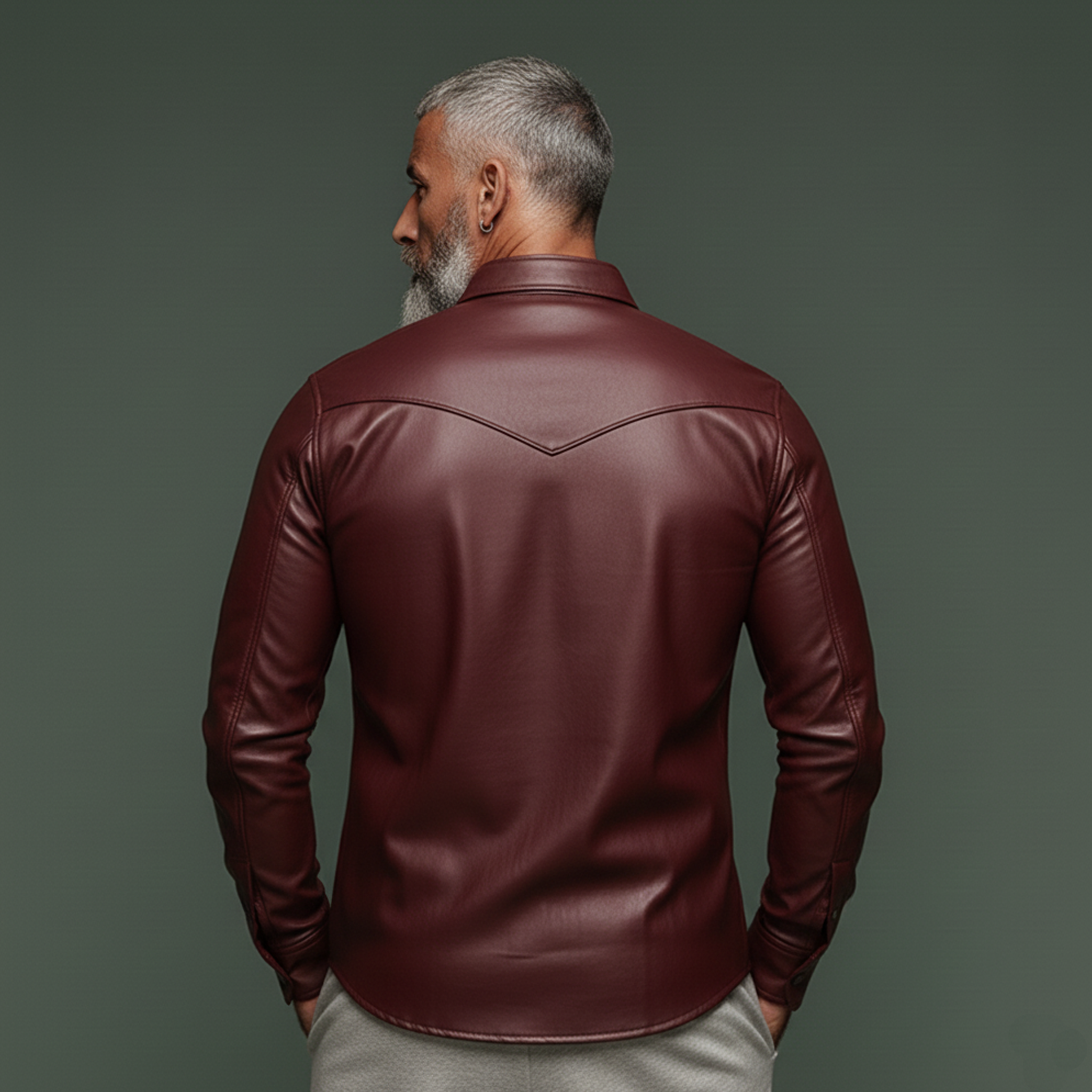 Men's Classic Vintage Slim-fit PU Leather Long-sleeved Shirt MTA1542L1K