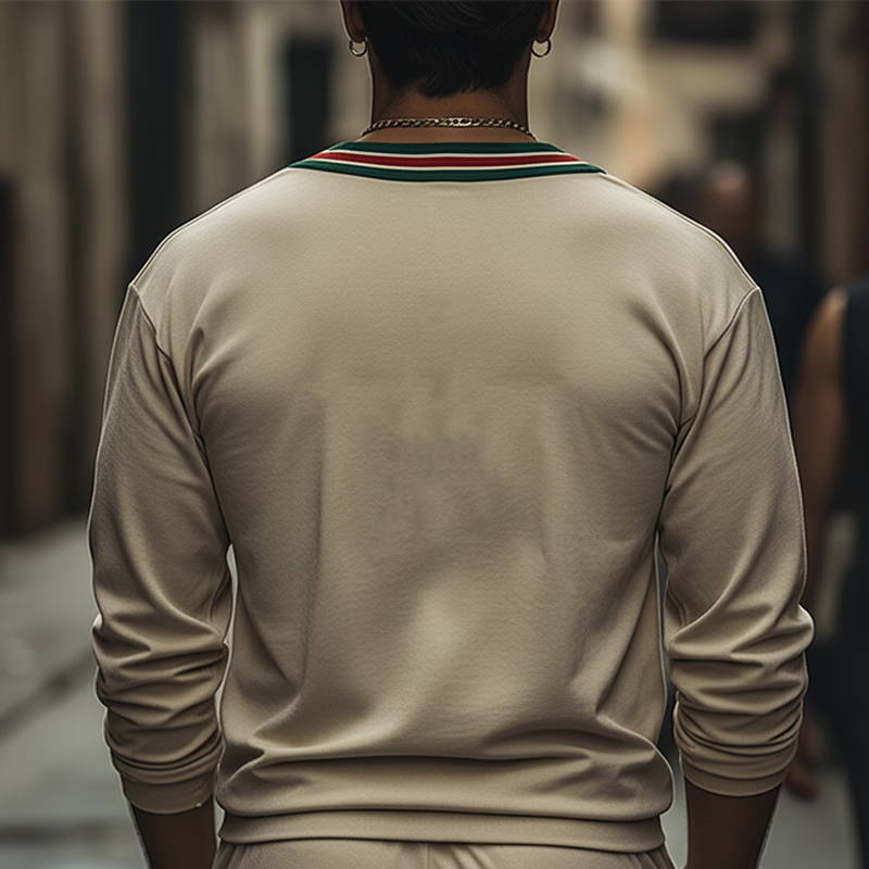 Men's Retro Print Cotton Blend V-Neck Long Sleeve T-Shirt MTA2961K7P