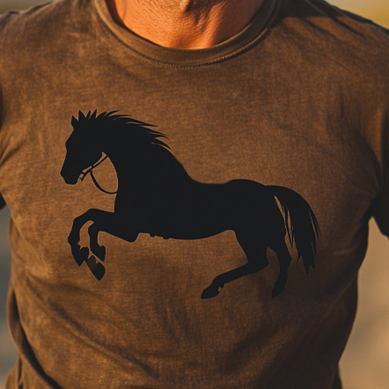 Men's Western Cowboy Style Printed Crew Neck T-Shirt MTA2886D4U