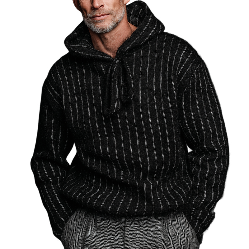 Men's Retro Casual Knitted Striped Hooded Sweater MTA1480J7TO
