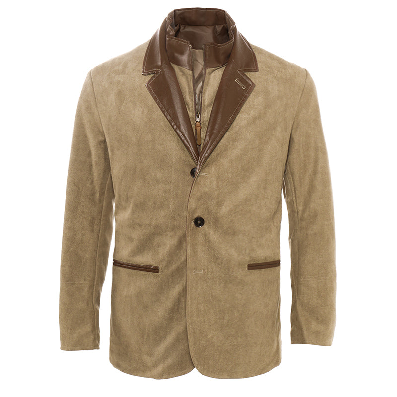Men's Vintage Casual Faux Leather & Suede Double Collar Western Style Jacket MTA3036I7TO