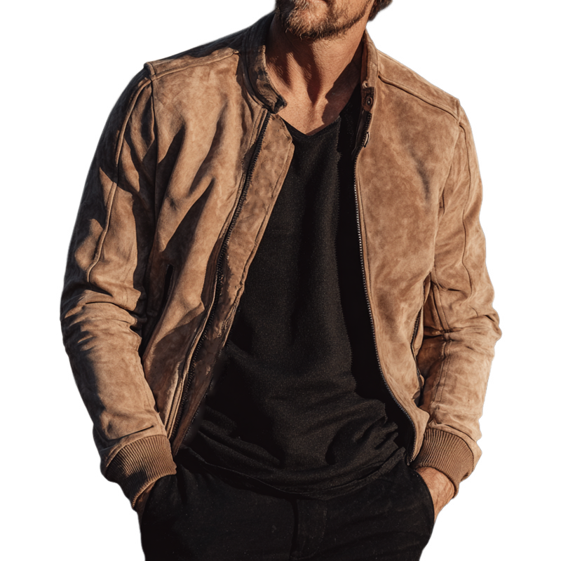 Men's Vintage Faux Suede Solid Bomber Jacket MTA1514H4X