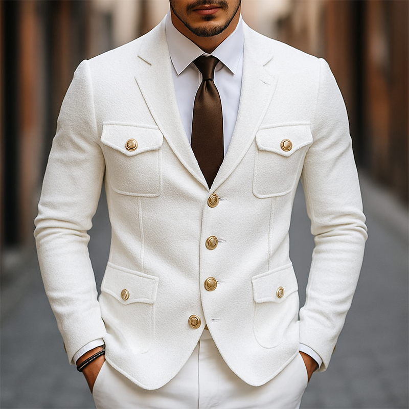 Men's Vintage Casual Solid Color Multi-Pocket Single Breasted Blazer MTA1919G4TO