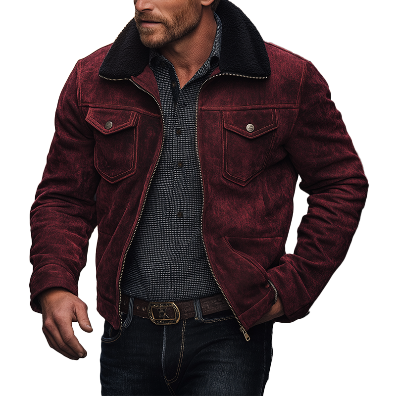 Men's Winter Retro Faux Suede Faux Fur Collar Zipper Jacket MTA2891K8P