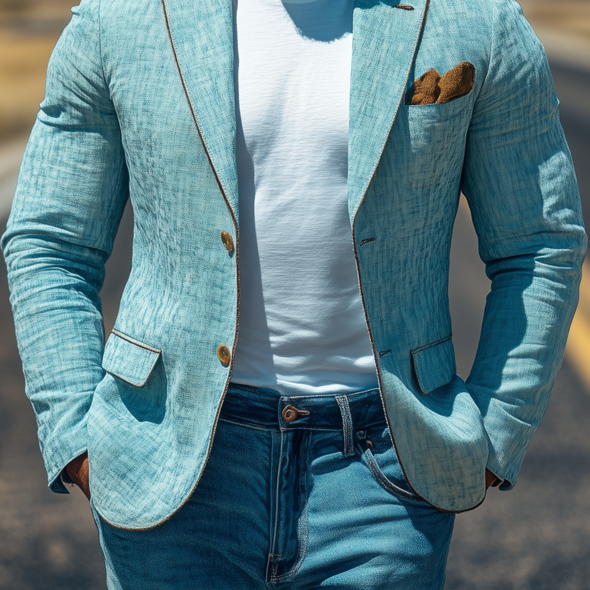 Men's Classic Casual Cotton And Linen Blend Collar Hem Single-breasted Slim-fit Blazer MTA1972G4K