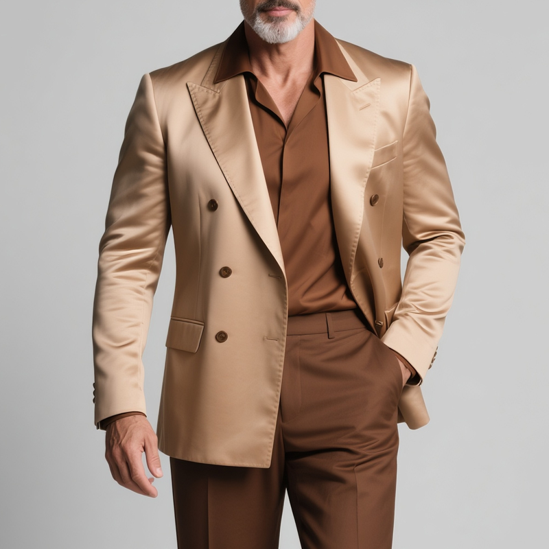 Men's Solid Satin Peak Lapel Double Breasted Casual Blazer MTA2443G5Z