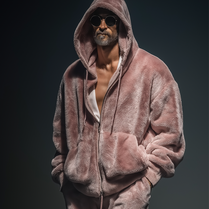 Men's Fashion Faux Mink Hooded Zipper Casual Jacket MTA2344J8U