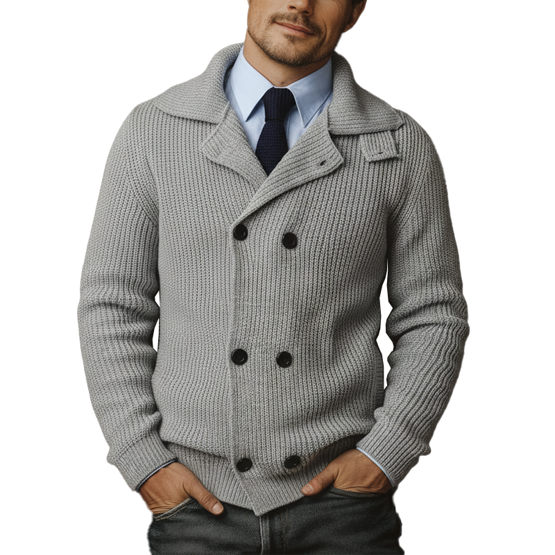 Men's Autumn And Winter Fashion Double-breasted Lapel Cotton Yarn Knitted Sweater MTA2808I5P