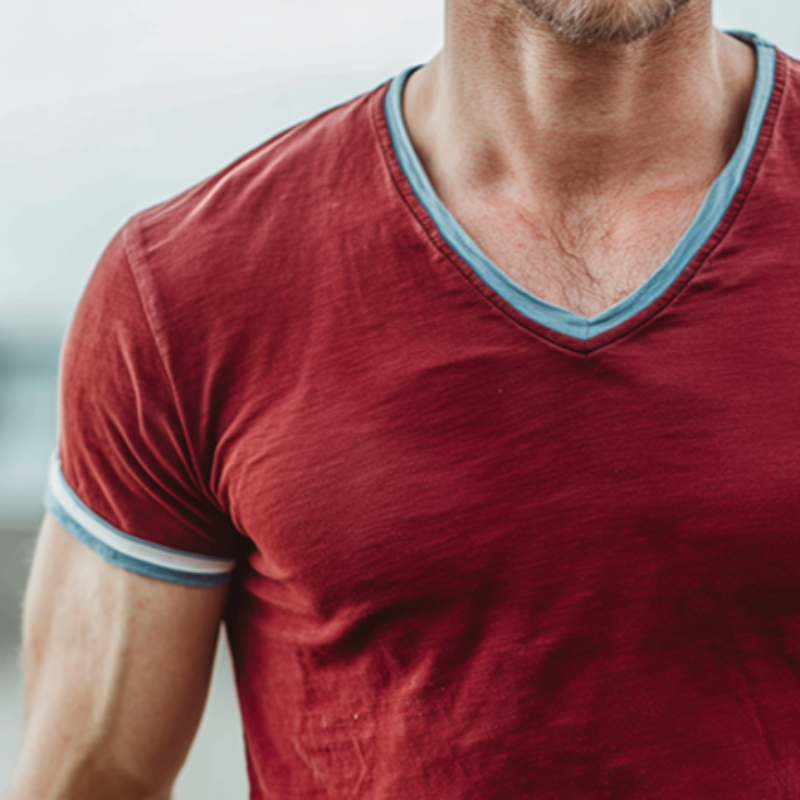 Men's Retro Casual Colorblock V-neck Short Sleeve T-shirt MTA1418G1TO