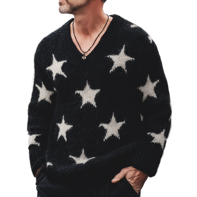 Men's Fashion Casual V-Neck Star Knitted Sweater MTA2832H2U