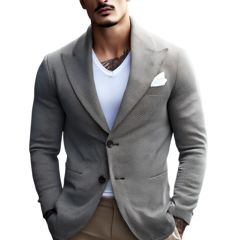 Men's Textured Cotton Peak Lapel Two Buttons Blazer MTA0430I8Z