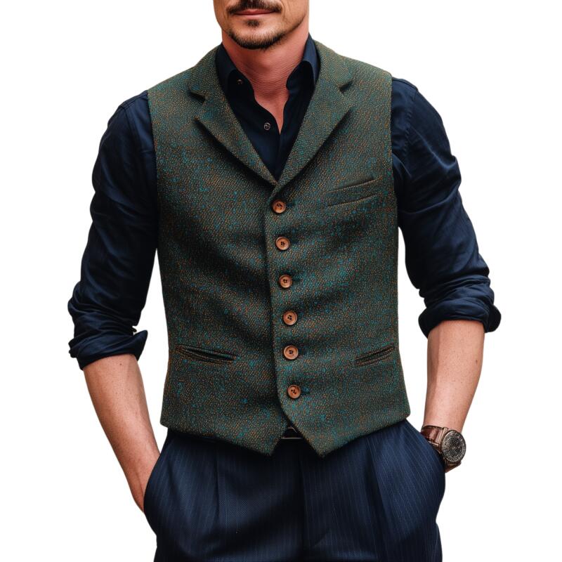Men's Vintage Tweed Notch Lapel Single-breasted Slim-fit Suit Vest MTA2755H7M