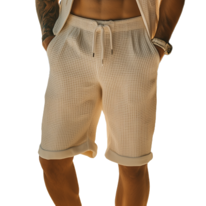 Men's Classic Casual Elastic Waist Knee Length Waffle Shorts 73802360K