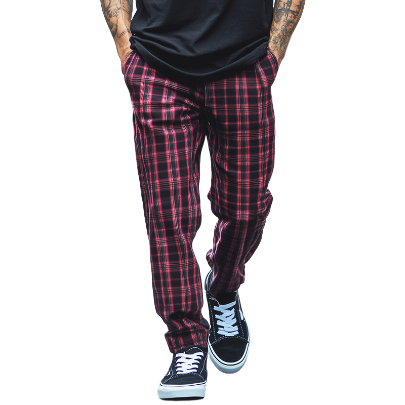 Men's Retro Casual Plaid Print Drawstring Straight Pants 81504195TO