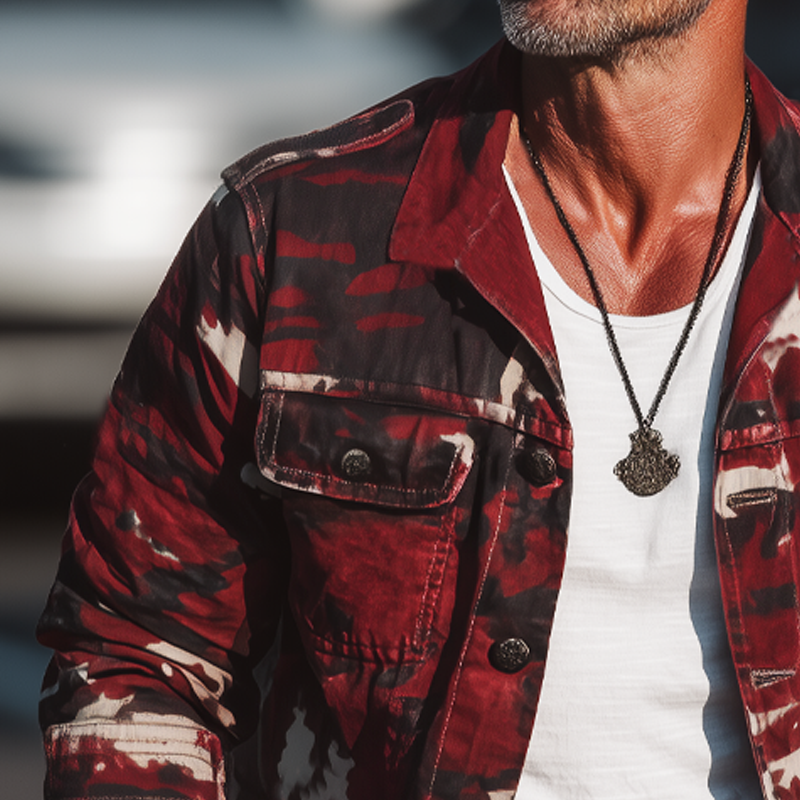 Men's Spring And Autumn Retro Lapel Leopard Button Jacket MTA1442H6U