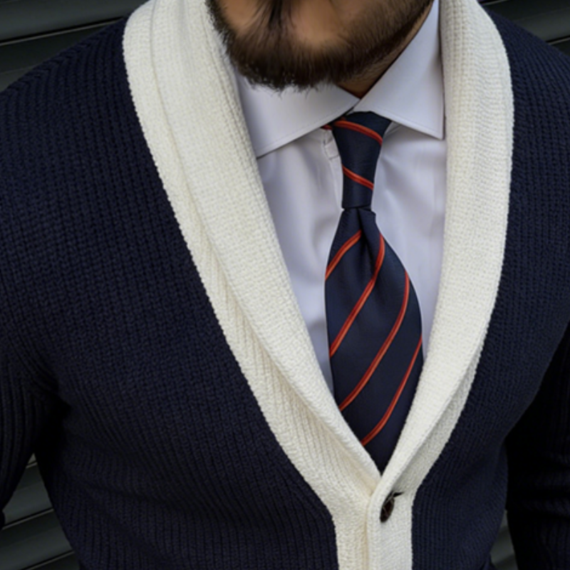 Men's Retro Casual Color Block Knit Button Cardigan MTA1785L0TO