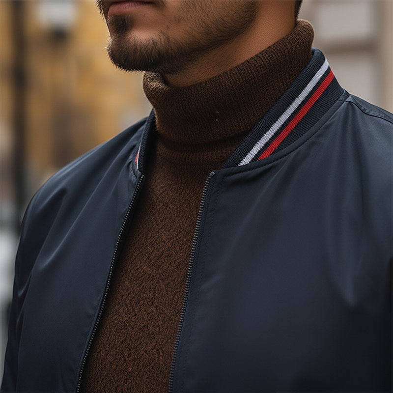 Men's Retro Cotton Blend Ribbed Zipper Jacket MTA1935K2P