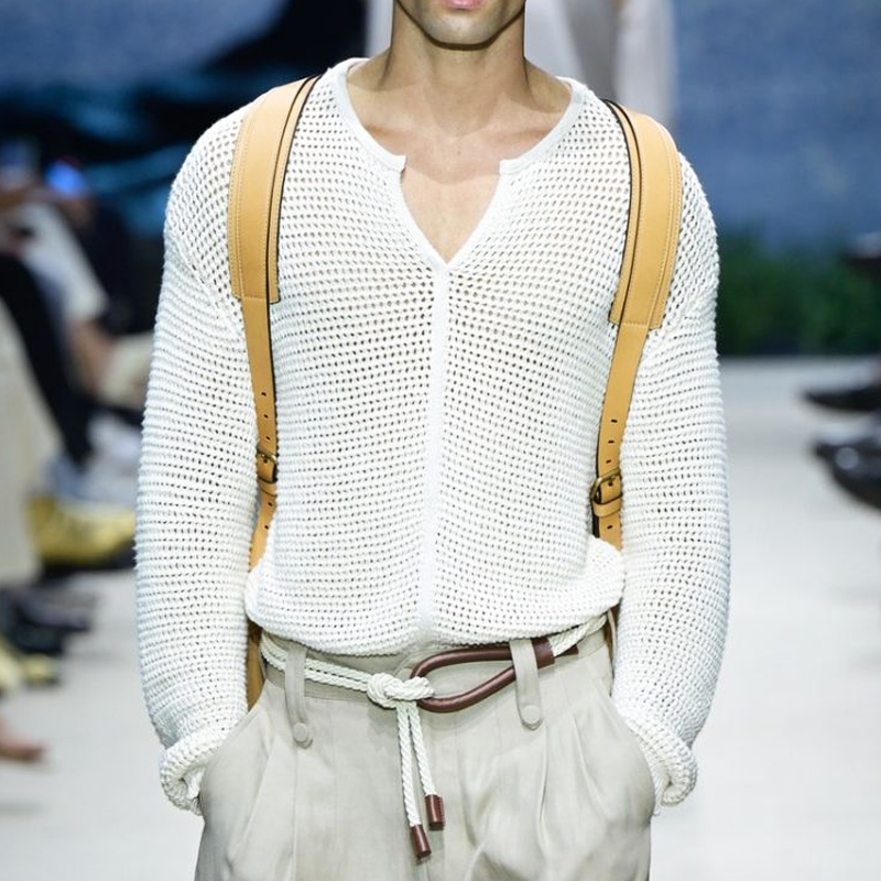 Men's Spring And Autumn Solid Color V-Neck Knitted Sweater T-Shirt MTA0636H5U
