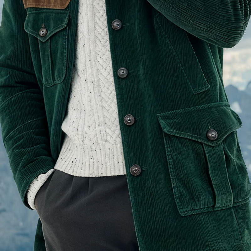 Men's Retro Corduroy And Faux Suede Mid-Length Coat MTA1149K8X