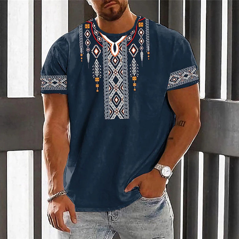 Men's Vintage Printed Round Neck Loose Short Sleeve T-Shirt 49981736X