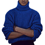 Men's Casual Solid Color Turtleneck Thick Pullover Chunky Knit Sweater 95698078M