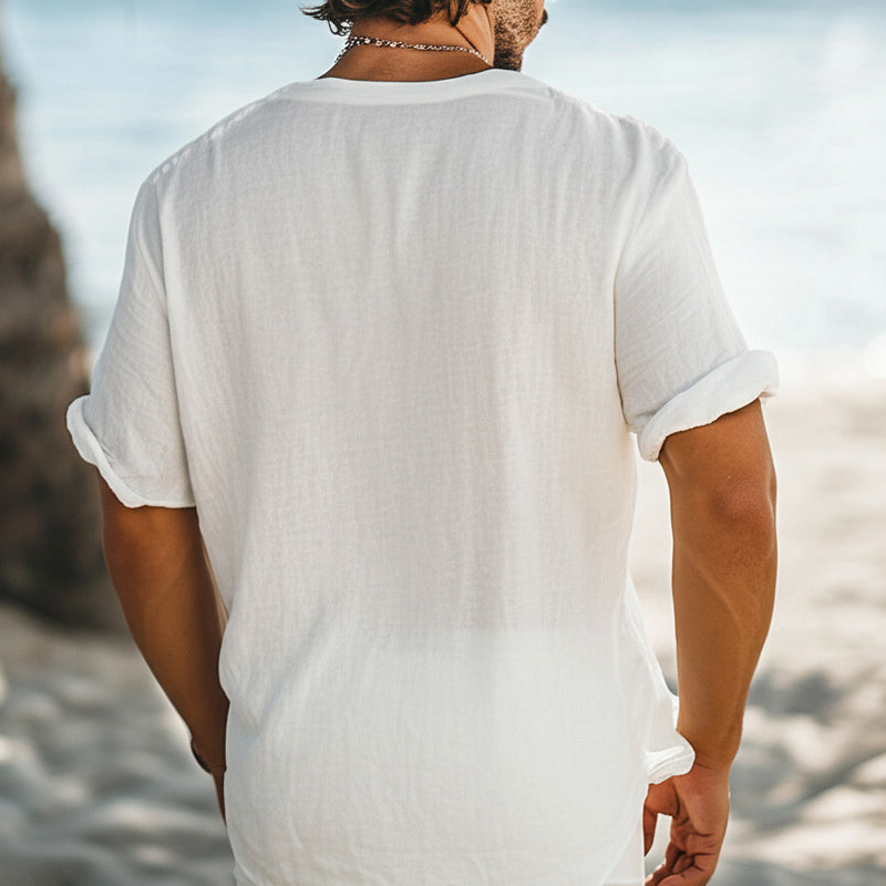 Men's Casual Simple V-neck Cotton Short-sleeved T-shirt 60363446U