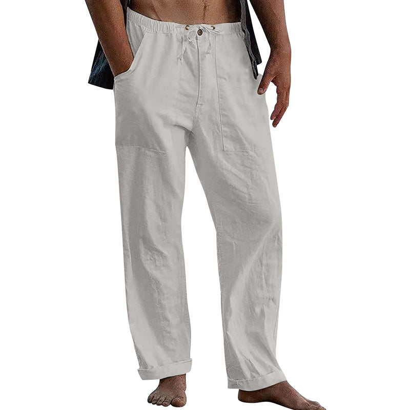 Pantalon décontracté en coton et lin de couleur unie pour homme 10162865Y