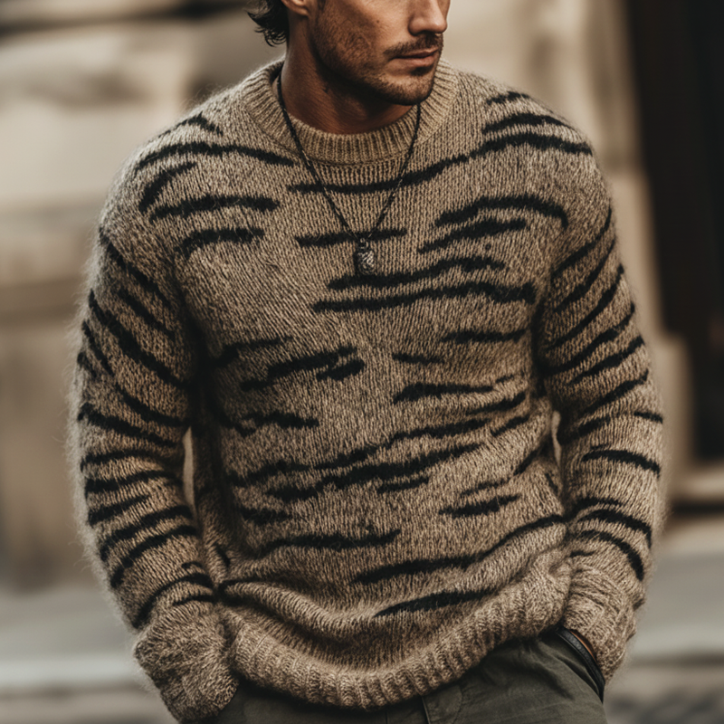 Men's Urban Tiger Stripe Crew Neck Knit Sweater MTA0419L1U