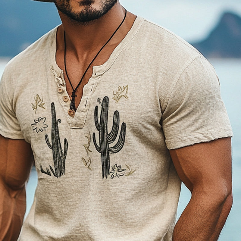 Men's Casual Cactus Print Short Sleeve T-Shirt MTA2967D4X