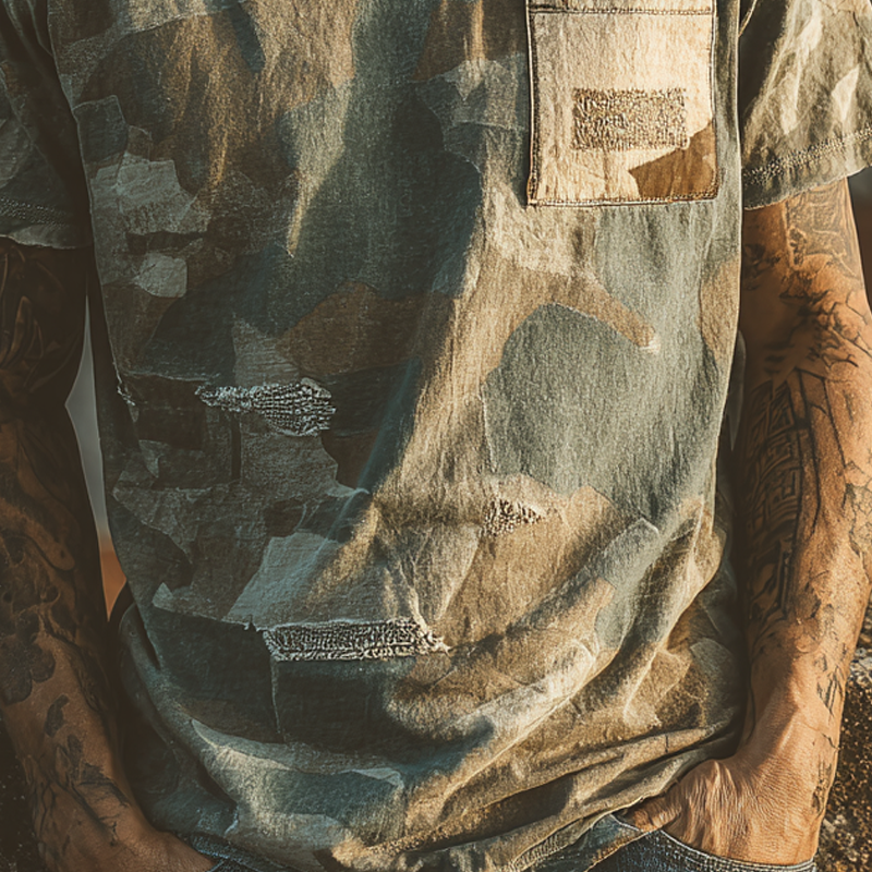 Men's Retro Camouflage Printed Round Neck Short Sleeve T-Shirt MTA1939F5X