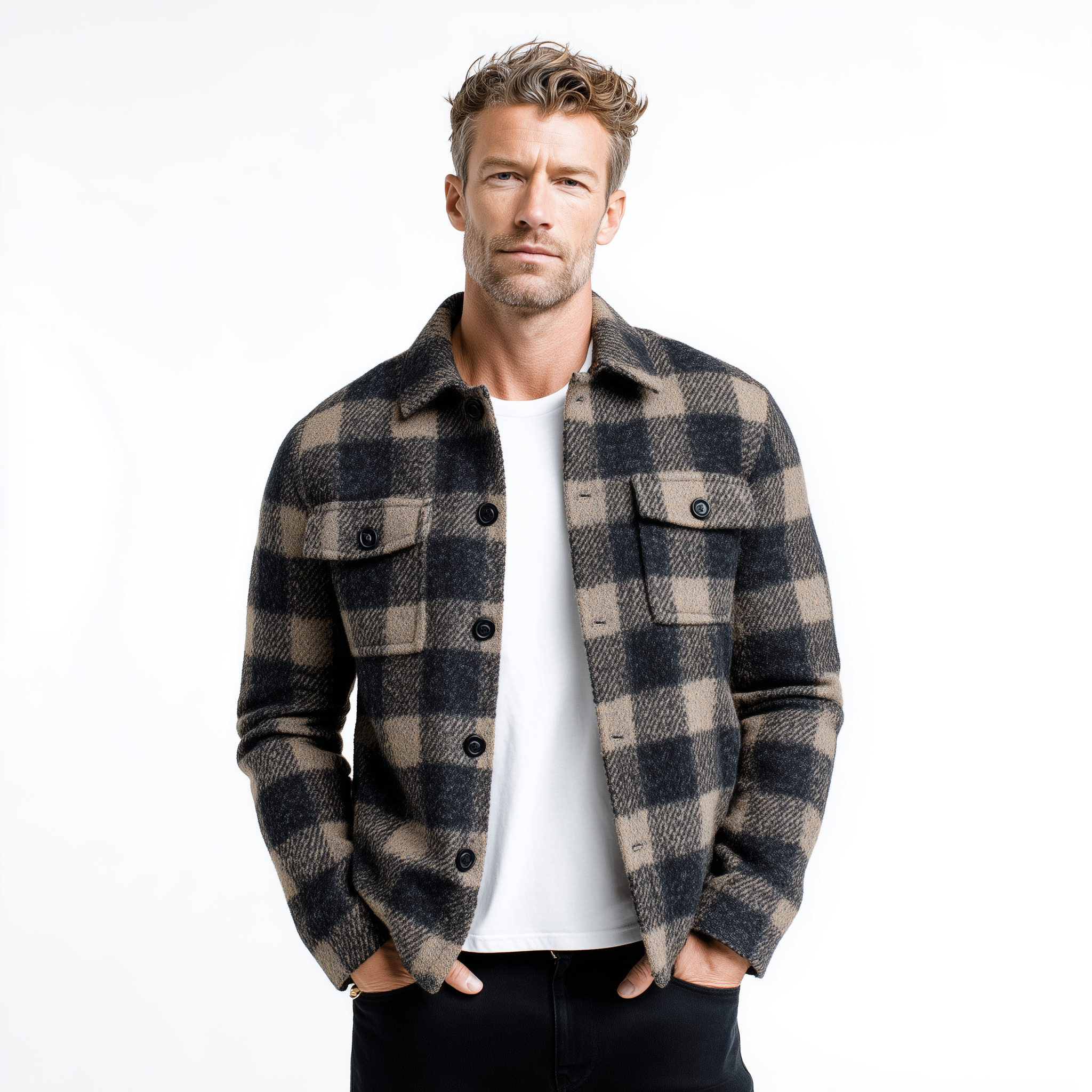 Men's Classic Casual Plaid Thin Wool Cotton Blend Lapel Jacket MTA3053H5K