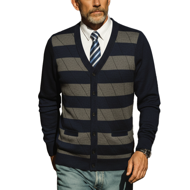 Men's Autumn Fashion Striped Knitted Thin Sweater Cardigan MTA1545I2P
