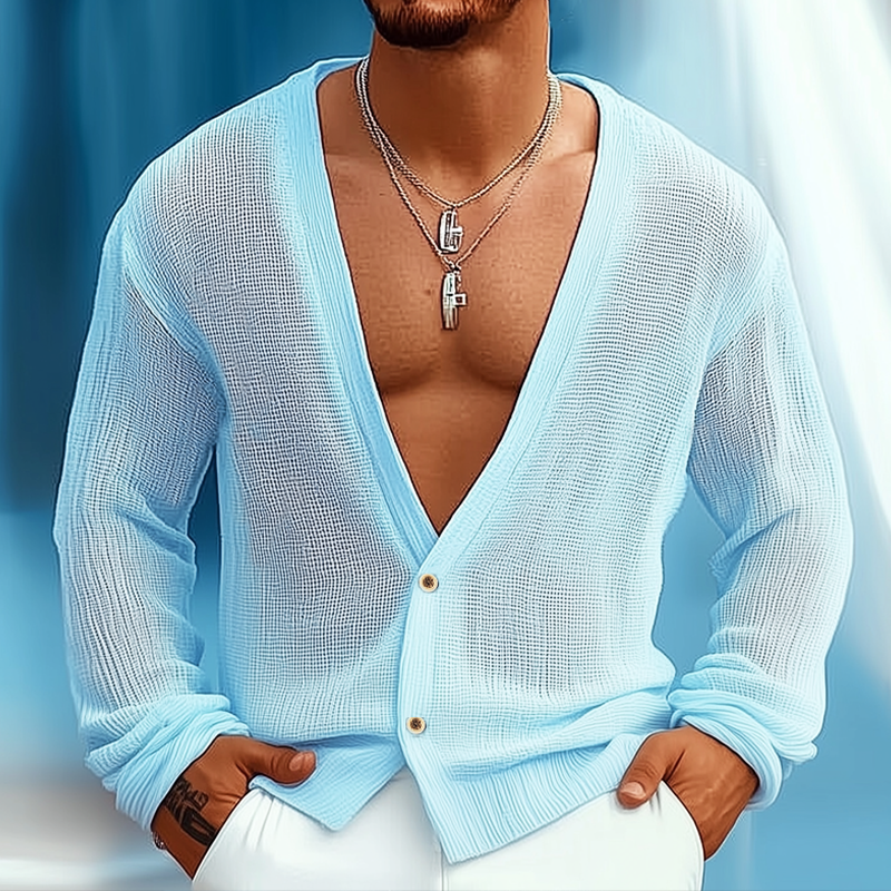Men's Spring And Autumn Solid Color Lightweight Two-Button Knitted Cardigan MTA1204H6U