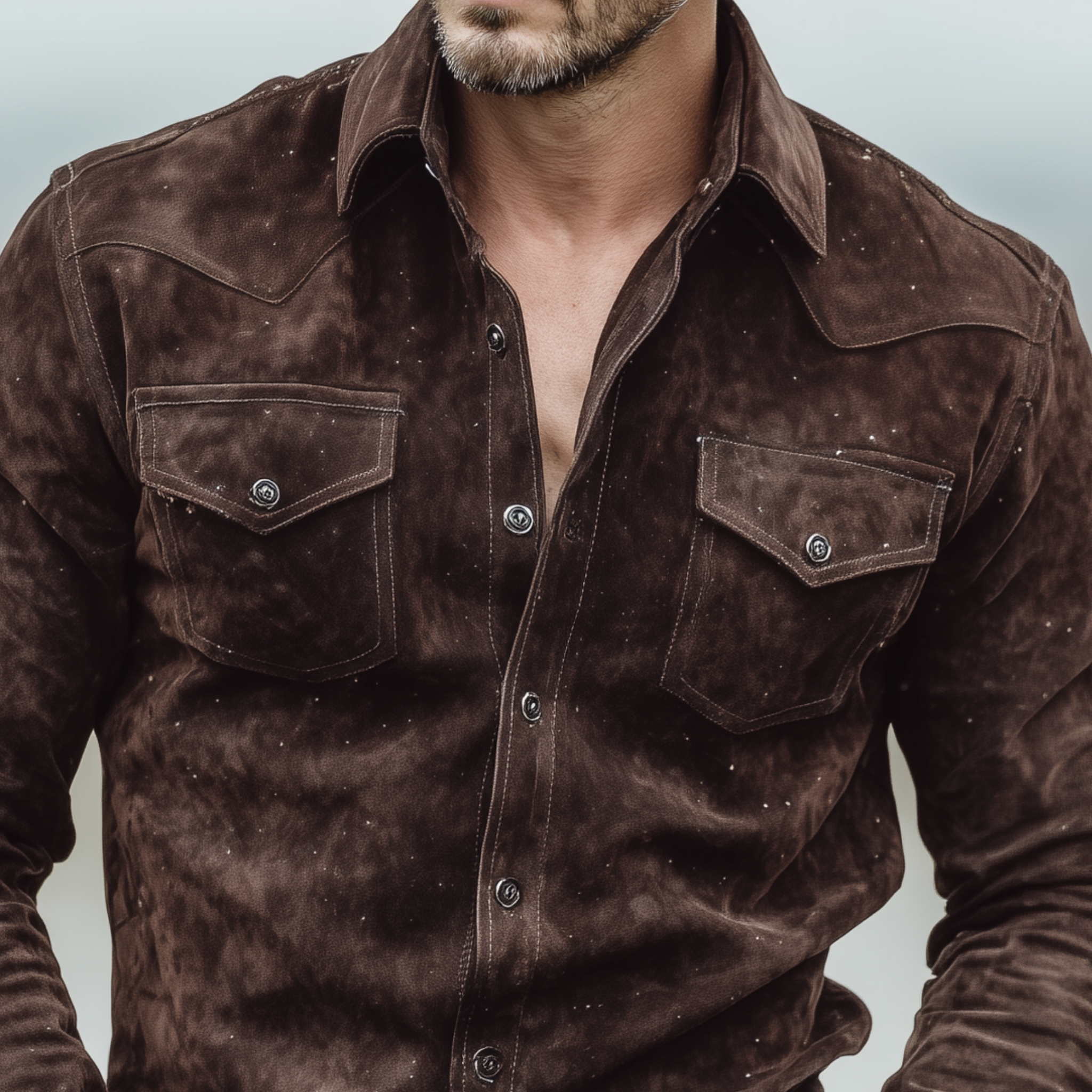 Men's Classic Retro Western Style Faux Suede Long-sleeved Shirt MTA1725K7K