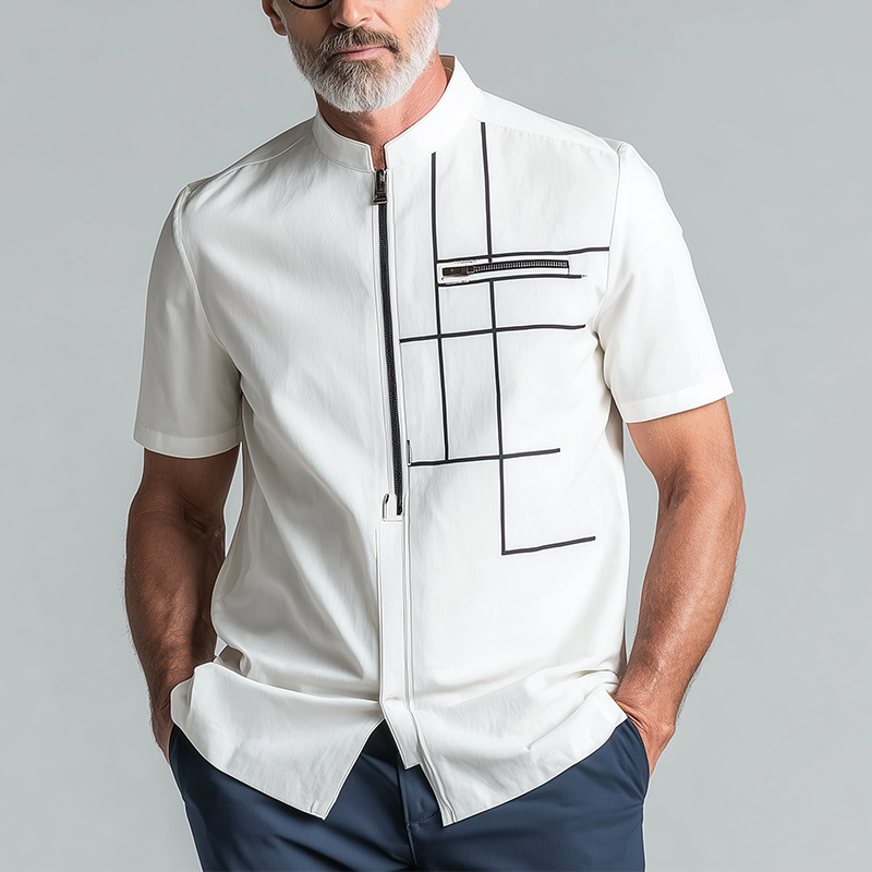 Men's Summer Fashion Cotton Blended Short Sleeve Shirt MTA0787G7P