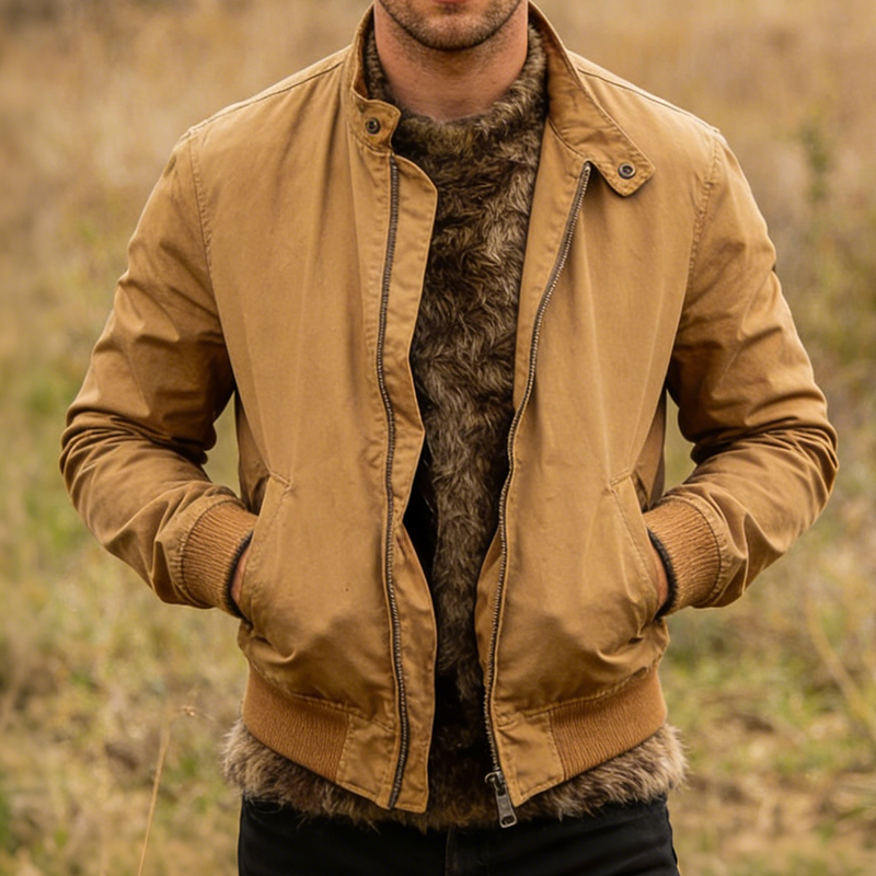 Men's Retro Casual Zipper Stand Collar Jacket MTA1230L0TO