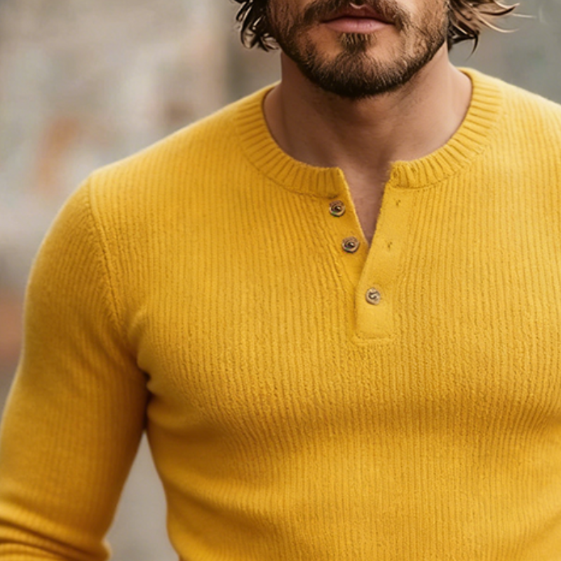 Men's Retro Casual Solid Color Knit Henley Collar Sweater Long-Sleeve T-Shirt MTZ1932A5TO