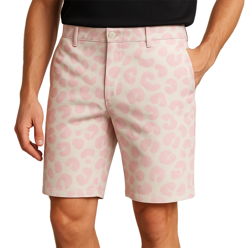 Men's Spring And Summer Fashion Casual Pink Denim Leopard Shorts MTA1369E4K