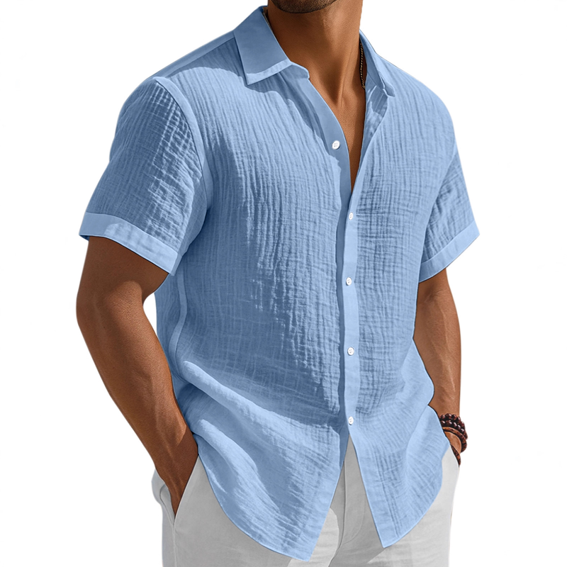 Men's Washed Cotton Solid Color Casual Short Sleeve Shirt MTA2815G2X