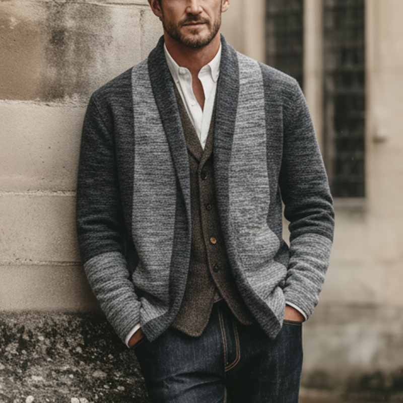Men's Winter Retro Stitching Faux Cashmere Knit Cardigan MTA1671J6P