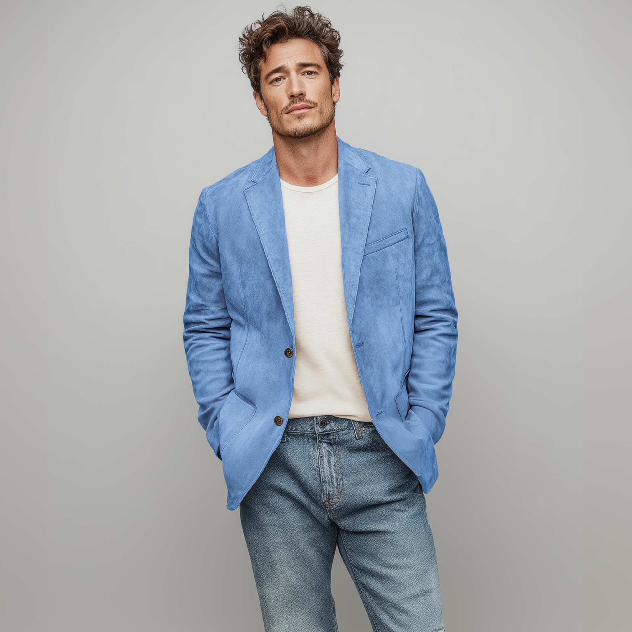 Men's Fashion Casual Solid Color Thin Suede Single Breasted Blazer MTA1856G3K
