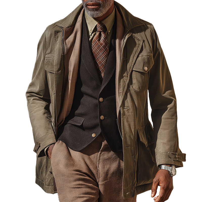 Men's American Retro Style Washed Cotton Blend Mid-Length Trench Coat Jacket MTA0292I2P
