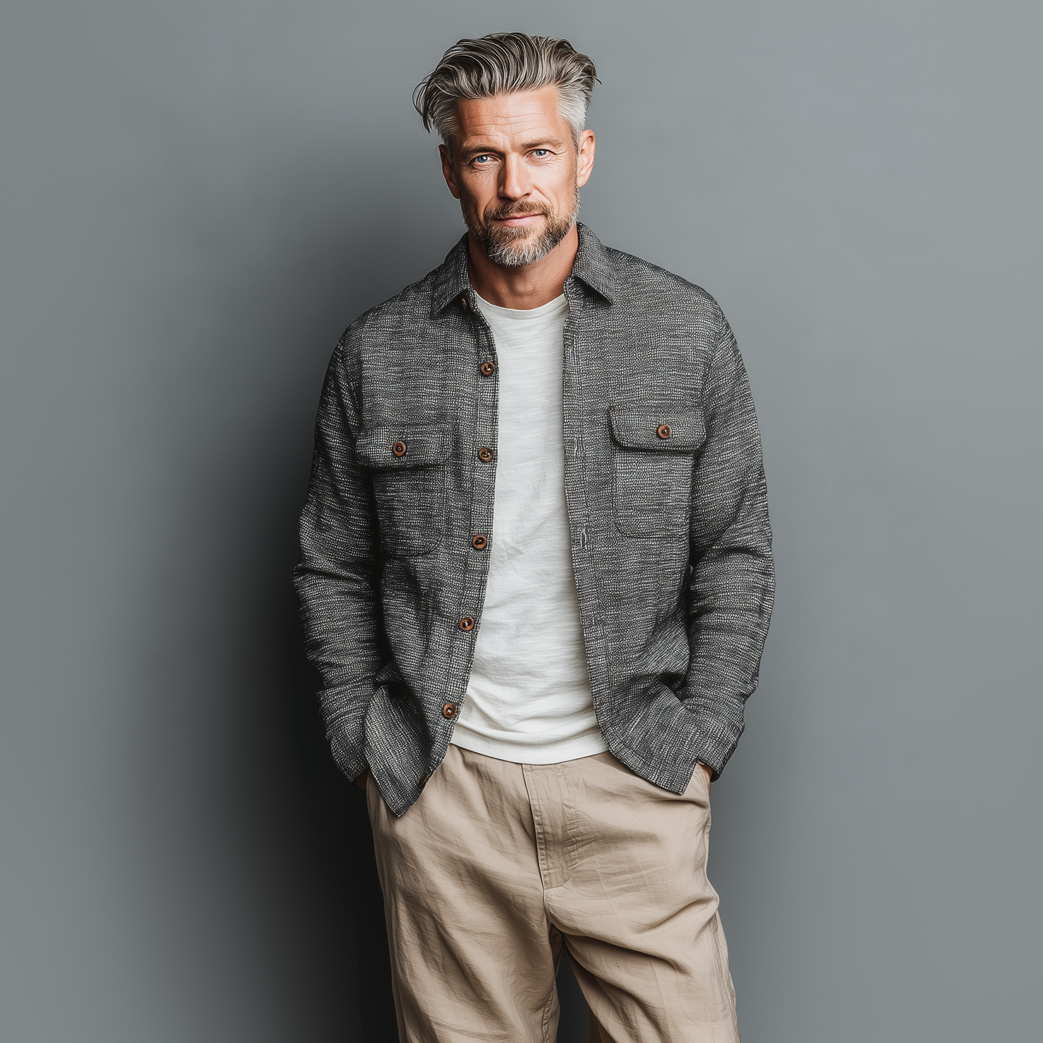 Men's Fashion Casual Lapel Heathered Textured Cotton Blend Long-sleeved Shirt MTA2837G9K