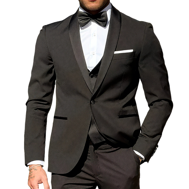 Men's Retro Casual Solid Color Satin Splicing Dress High-end Blazer MTA2190G4TO