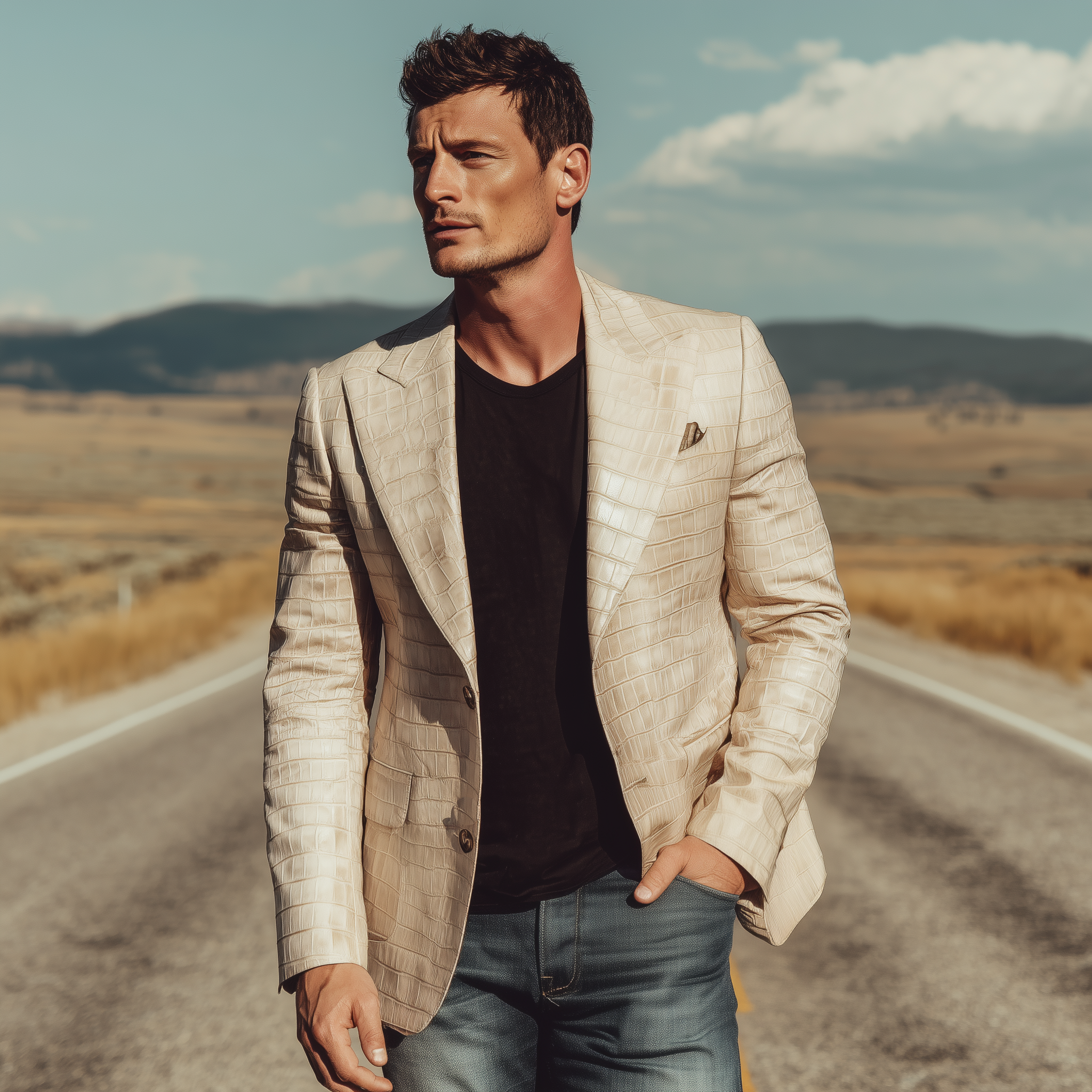 Men's Classic Stylish Textured Leather Slim Fit Single-breasted Blazer MTA0776H5K