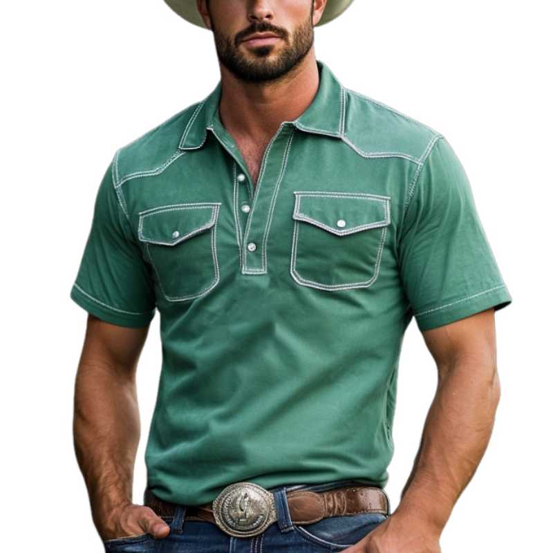 Herremote ensfarget vestlig stil slim fit kortermet poloskjorte MTA0717F6Y