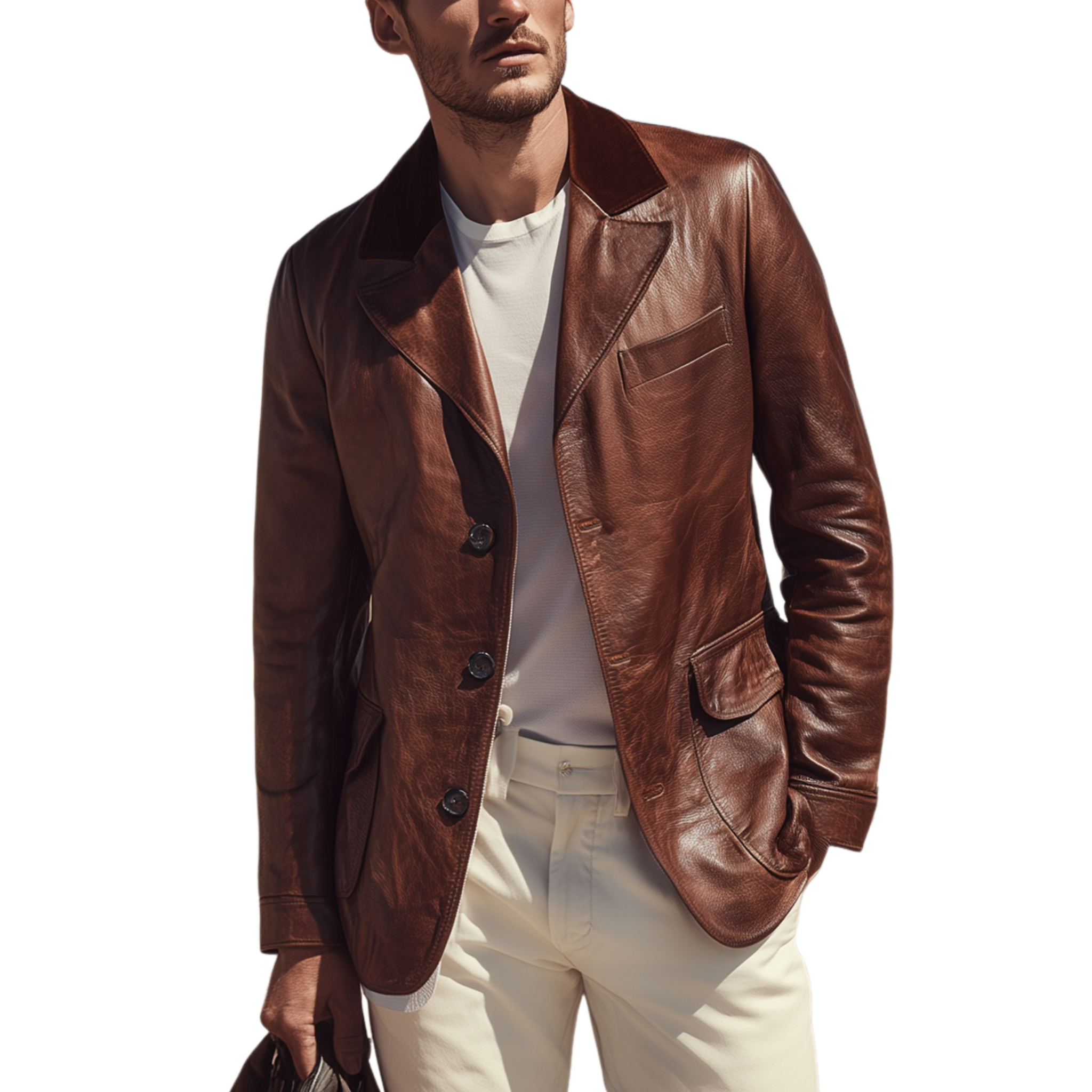 Men's Classic Retro Collar Splicing Suede PU Leather Single-breasted Blazer MTA0737H7K