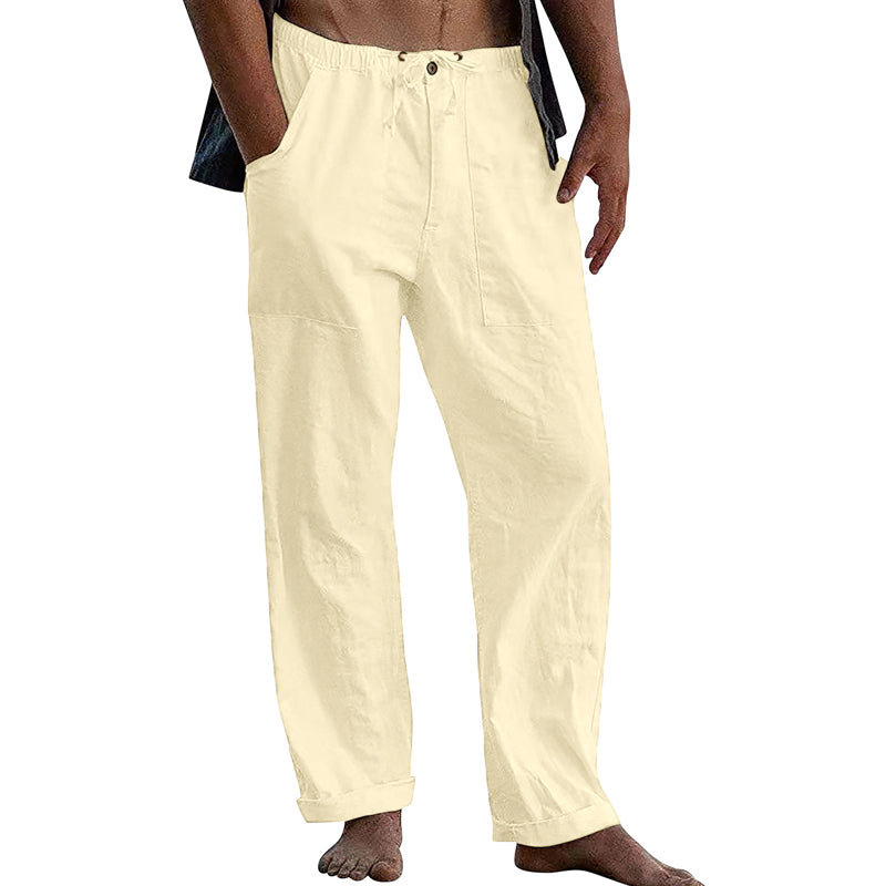 Pantalon décontracté en coton et lin de couleur unie pour homme 10162865Y