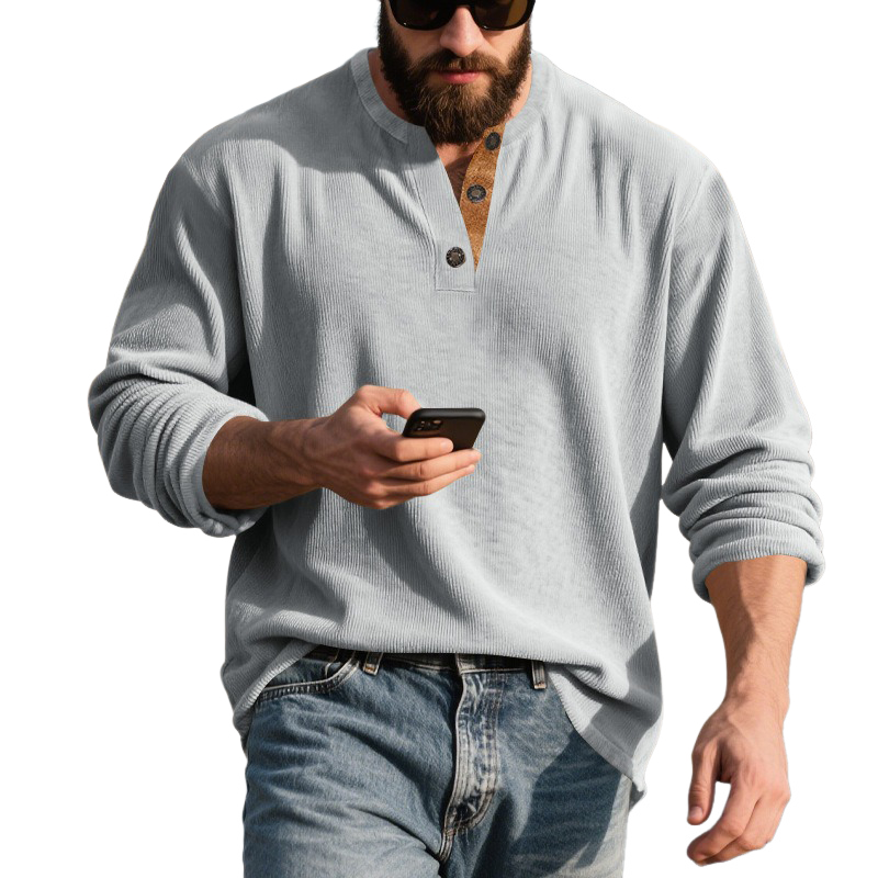 Men's Corduroy Henley Long Sleeve Sweatshirt MTA2915H1X